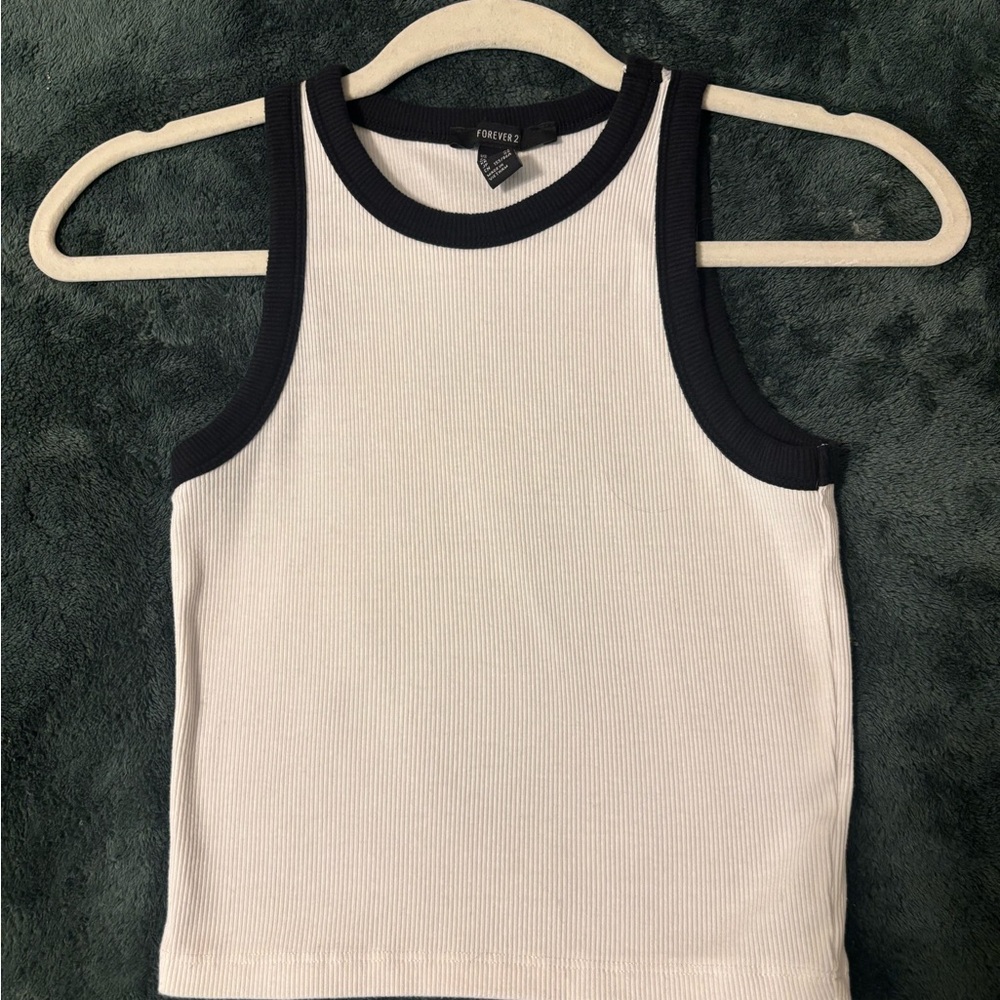 Forever 21 Black-Trimmed White Tank Top